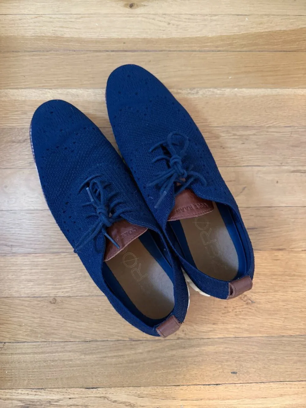Cole Haan ZERØGRAND Navy Knit Oxford Wingtip Shoes Size 12M